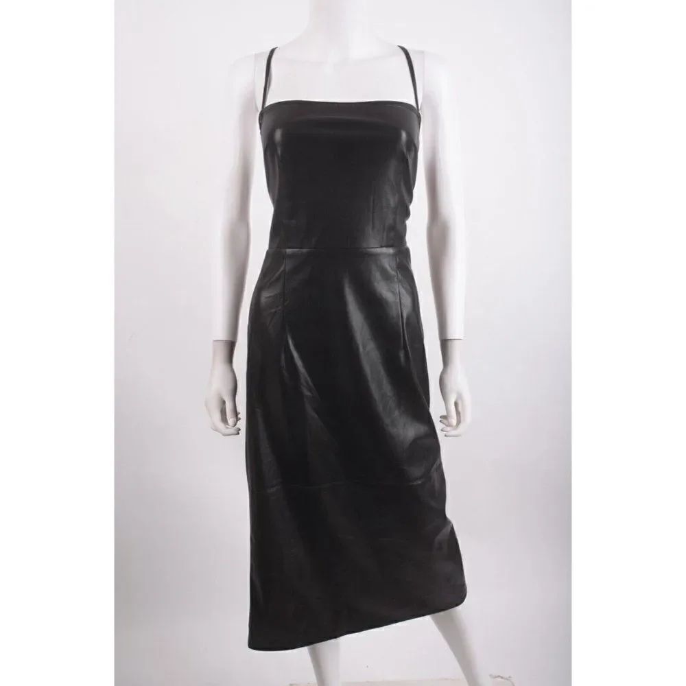 Good American Womans Vacay Dress Size 3 US L Black Faux Leather Backless NWT